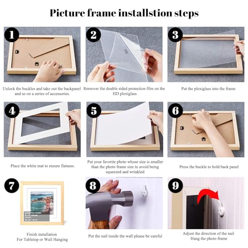 12x12 Wood Picture Frames for Wall Hanging or Tabletop,Diamond Painting Frame Baby Scan Picture Frames with 2 Mats Display 8x8 or 10x10 for Family Walls - color: Natural, size: 12x12 inch