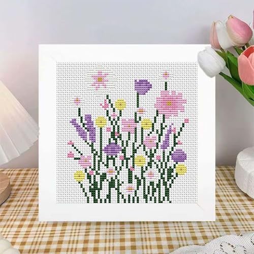 niurenmaoyi Flowers 11CT Cross Stitch Kits for Beginner with Framed,7x7in - color: Cross Stitch Kits0518-02