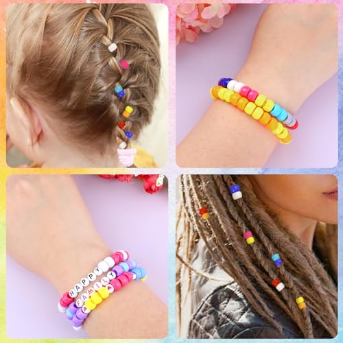 2600+pcs Pony Beads Kit 18 Color Rainbow Plastic Multicolor Pony Bead Bulk with Elastic String Hair Beads DIY Crafts Jewelry Making Kit for Bracelets Necklaces Key Chain - color: Solid Pony Beads