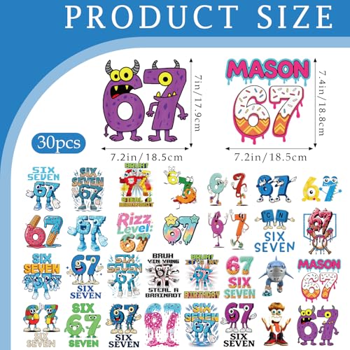 30 Pcs Colorful Funny DTF Transfers Ready to Press - style: 67