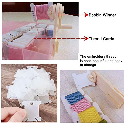 Luckkyme 230 Piece Plastic Floss Bobbins with Floss Winder for Craft DIY Embroidery Floss Organizer Cross-Stitch Thread Holder, White