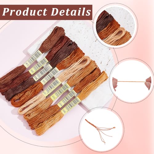 1 Box 65.6 Yards 8 Skeins 6 Strands Brown Cross Stitch Cotton Thread Assorted Embroidery Floss Set Friendship Bracelet Variegated Yarn Gradient String Bulk for Hand Sewing Making Crochet - color: Peru Cotton Thread, size: 65.6 Yards