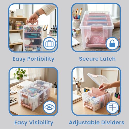 ArtBin Semi Satchel Portable Craft Organizer with 3 Dividers - Clear Plastic Storage Case for Art & Craft Supplies - color: Rose Gold, size: Pack of 1