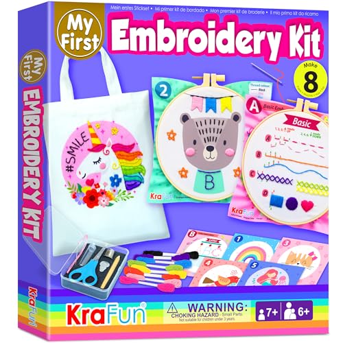KRAFUN My First Embroidery Kit for Kids & Teens Age 8+ | 8 Projects