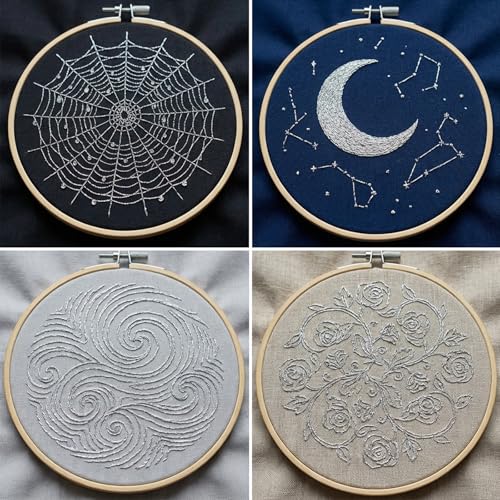6 Skeins Metallic Embroidery Floss, Silver and Light Gold Metallic Thread for Embroidery, Friendship Bracelet String Cross Stitch Thread, Polyester Craft Yarn for Hand Embroiderys String Art DIY
