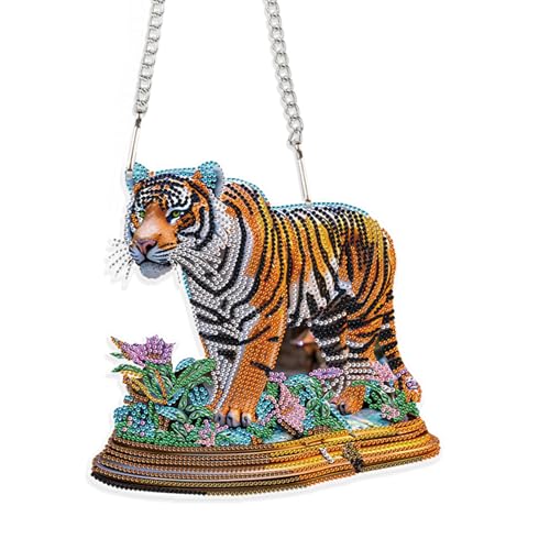 JISHSHAY Diamond Painting Hanging Pendant Tiger Diamond Art Hanging Ornament Animal Gem Art Pendant Gem Painting Wind Chimes Mosaic Kits for Adults Windchimes Embroidery Suncatchers Sun Catchers - color: Tiger