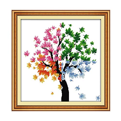ITSTITCH Stamped Cross Stitch Kits for Adults Beginners - 14CT 21x21 Inch Four Season of Life DIY Embroidery Kit DMC Threads Easy Patterns Holiday Gift Crafts for Girls Needlework Supplies - color: Stamped 21x21 inch