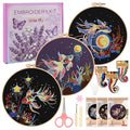 Uniartfy 3 Sets Hand Embroidery Starter Kits for Beginners Adults, Goldfish Stamped Cross Stitch Kit, DIY Needlepoint Kit with Cloth, Hoop,Threads and Instruction, Easy to Learn Embroidery Starter Kit - color: Embroidery Kit-N