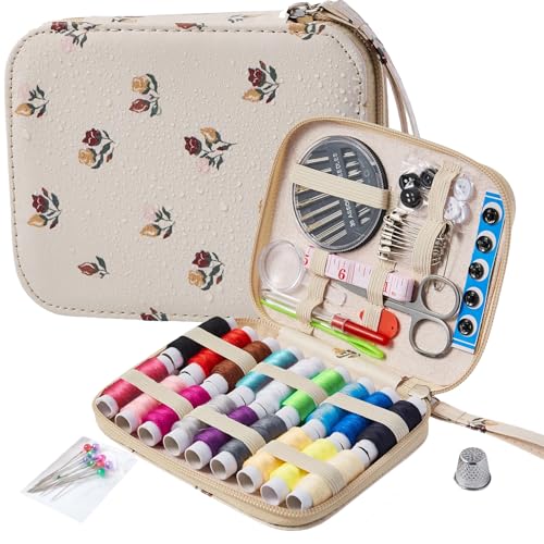 Floral Sewing Kit Printing Sewing Project Kits,Professional Sewing Supplies for Adults, Zipper Sewing Needles Set, 87 PCS Travel Sewing Accessory for Emergency, Home - color: 87PCS-Florid