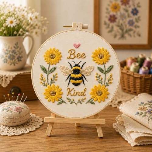 ARTopet 3Pcs Embroidery Kit for Adults Beginners Flower DIY Craft Starter Set Cotton Needlepoint Set with 7.87In Hoop Threads Tools Perfect Gifts for Hobbyists to Create Wall Art-02 - color: 3Pcs-02