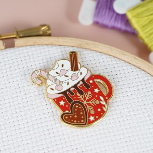Caterpillar Cross Stitch Needle Minder - Hot Chocolate for Cross Stitch, Sewing, Embroidery and Needlework Accessories, Enamel and Magnetic