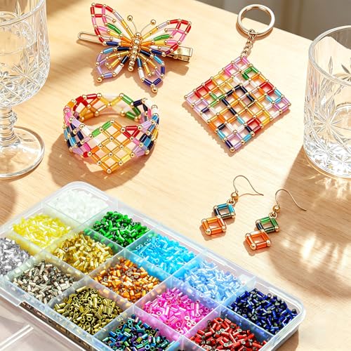 1400Pcs Glass Bugle Beads 2.2×4mm Large Hole 1.3mm Tube Beads for Embroidery, Spacer Beads for DIY Jewelry Making (Light Purple) - color: Light Purple