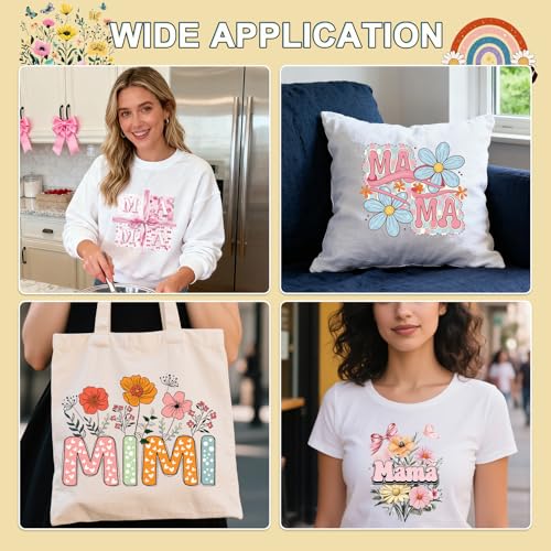 Dtf Transfers Ready to Press - 20Pcs Mother's Day Iron on Transfers for Tshirts, Floral Mama Iron on Decals Patches, Flower Mama Heat Transfer Stickers for Clothes Pillows Bag DIY Crafts - color: Mama 554