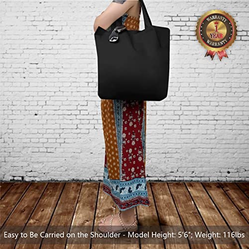 TOPDesign 1-Pack Super Strong Large 12oz Cotton Canvas Tote Bag, Reusable Grocery Shopping Cloth Bag, Fashionable Two-Tone Tote for Crafts, DIY Your Creative Designs - color: Black