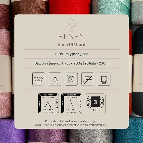 Sensy Premium 2mm 251 Yards Polyester Rope 100% Polypropylene Cord Macrame Cord 2mm Crochet Bag Cord Macrame Rope Crochet Thread Gift for Knitter (Latte) - color: Latte, size: 1 Skein