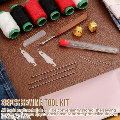 38Pcs Big Eye Steel Sewing Needles Kit, Include 25 Steel Needles, 1 Seam Sewing Thread Ripper, 2 Needle Threaders, 6 Threads, 2 Thimbles, 1 Storage Tube, 1 Storage Bag for Mending, Gift for Lovers - style: Art Deco