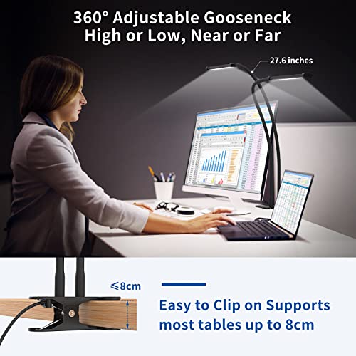 iZELL Desk Lamp, [2 LED Tube] Desk Lamps for Home Office with Clamp, Flexible Gooseneck LED Book Light, Easy Clip on Reading Lights for Bedrooms Beside Table Headboard College Dorm Bed Room - Black - style: 2 LED Lamp