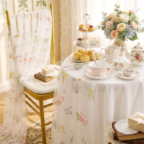 White Floral Table Runner Gauze Embroidery Table Cloths Flower 10ft Tulle - color: White, size: 60"x120",1pc
