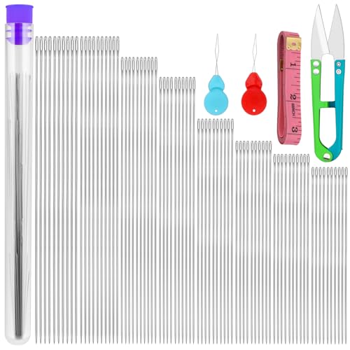 UOOU 85 Pcs Beading Needles, 8 Sizes Long Straight Bead Embroidery Needles - style: Regular