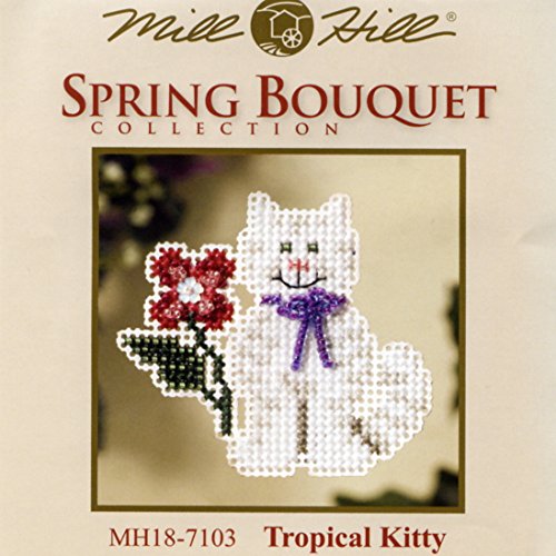 Tropical Kitty Beaded Counted Cross Stitch Ornament Kit Mill Hill 2007 Spring Bouquet MH18-7103