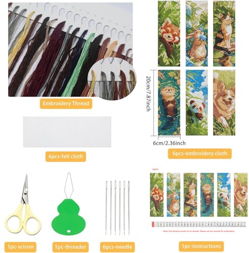 NEGEKFKX 6 Pcs Animal Cross Stitch Bookmark Kit for Adult Beginners - color: Cross stitch bookmark-10