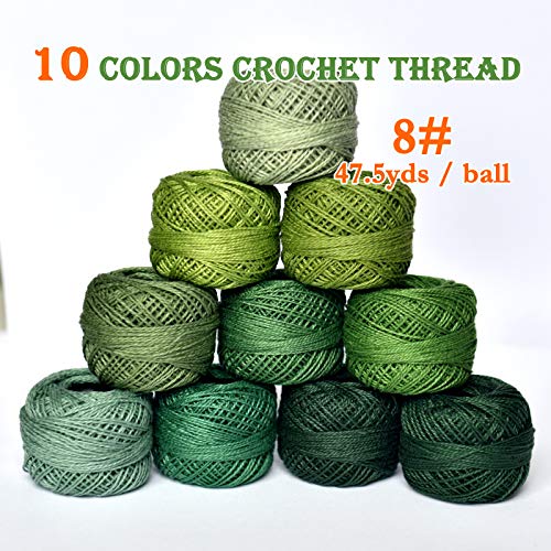 Crochet Thread 10 Balls Cardinal Size 8 for Crochet Hardanger Cross Stitch Needlepoint Hand Embroidery (Dark Green Series) - color: Dark Green Series