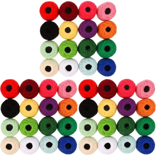 48pcs Crochet Thread Cotton Yarn Balls Rainbow Color Embroidery Floss Cross Stitch Colorful Cotton Floss Embroidery Thread DIY Sewing Material for Hand Stitching Craft Projects