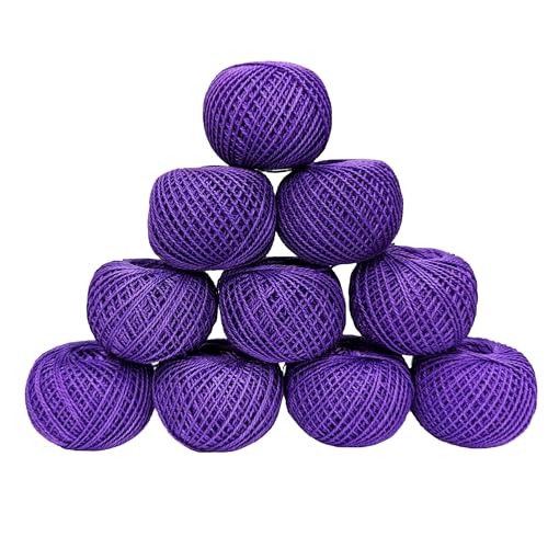KGS Crochet Thread Cotton Yarn Balls | Size 8 | 10 Balls | 10 Grams Each Ball | Total 100 Grams of Pearl Cotton Thread for Crocheting, Cross Stitch, Needlepoint Hand Embroidery (Violet) - color: Violet
