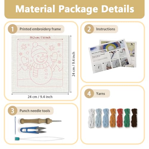 Doodlream Christmas Snowman DIY Punch Needle Embroidery Kit for Adult Beginner, 9.4" Snowman Punch Stitching Craft Set for Starter with Frame, Fabric Pattern, Threader, Yarn, Pinch Needle - color: Christmas Snowman