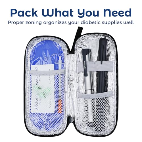 sijidou Insulin Cooler Travel Case with 80g TSA Approved Ice Pack for Diabetes Drug & Insulin Pen Insulated Cooling, Equipped with 2 Pre-filled Syringe Holder Case, Suitable for Dialy Life and Trips - size: Black
