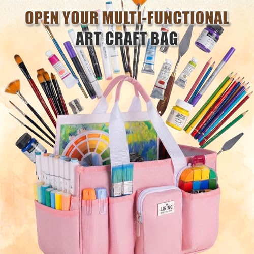 JJRING Foldable Craft Organizer Tote with Zipper & Divider, Pink - color: Pink, size: Small