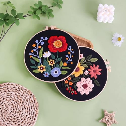 Louise Maelys 3 Pack Floral Embroidery Kit for Beginners, Washable Fabric - color: florals