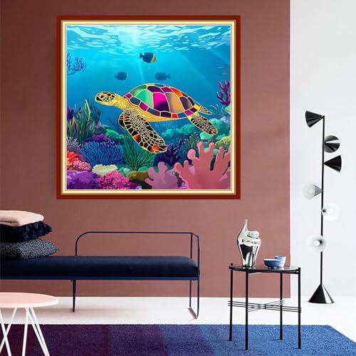 DMCVIVR Stamped Cross Stitch Kits for Beginners Adults Needlepoint Kits for Beginners Embroidery Kits for Adults Crossstitch Kit for Beginners 11CT-Underwater Turtle Coral 18x18 inchs - color: ColorNice12
