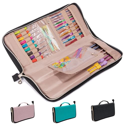 MYBAGZING Crochet Hook Case Organizer, Knitting Needle Case up to 14 Inches - color: Pink, size: 14 Inches