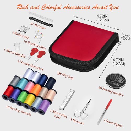 Sewing Kit Gifts for Grandma, Mom, Friend, Traveler, Adults, Beginner, Emergency,Sewing Supplies Accessories with Scissors,Sewing Needles Thimble, Thread,Tape Measure etc (Christmas Red， S) - color: Christmas Red, size: 1 Pack