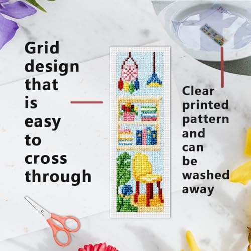 INFUNLY 6PCS Sweet Home Cross Stitch Bookmarks Kit 3×8.5inch Cat Window Stamped Embroidery Bookmark Kit Life Scenarios Needlepoint Bookmark Set with Instruction for Book Lover Reader Writer - style: Sweet Home