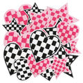 16pcs Heart Star Iron/Sew on Patches, Pink Black Embroidered Applique, Checked Cute Decration for Clothes, Hat, Packbag, Jeans, Shoe, Shirt, Dress - color: 16pcs Heart Star