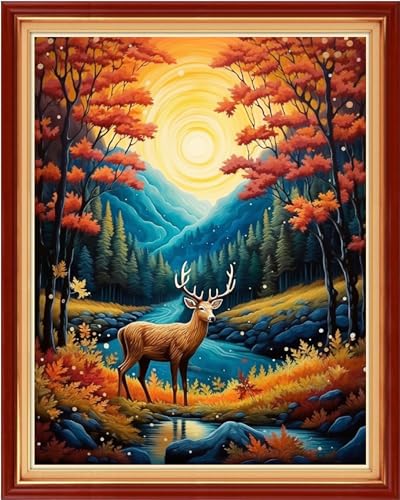Dimensean Stamped Cross Stitch Kits Full Range of Embroidery Patterns Starter Kits for Beginners Adult DIY Cross Stitches Needlepoint Kits 11CT-Night Elk 16x20 inch - color: Craftpattern20