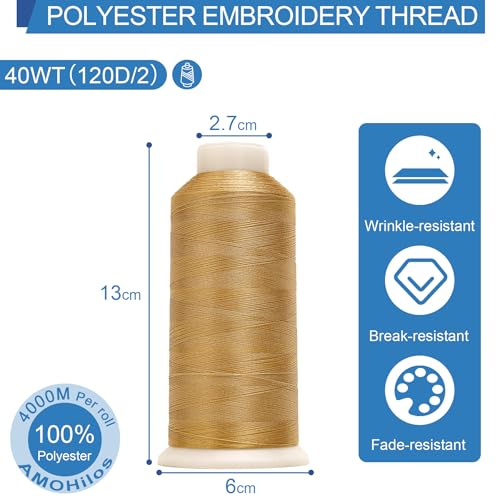 High Tenacity Polyester Embroidery Machine Thread 40WT(120D/2) 4000M Per Spool for Commercial and Domestic Embroidery Machine (Linen-1673) - color: Linen-1673