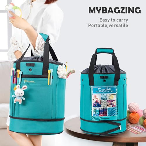 MYBAGZING Expandable Crochet Organizer - Yarn & Crochet Tote with Drawstring Closure - Ideal Gift - color: Teal-Ⅰ, size: Large-Drawstring Closure