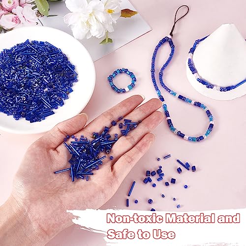 Ornaland Glass Bugle Beads Tiny Long Tube Seed Beads Bulk, Dark Blue, 30g - color: Blue