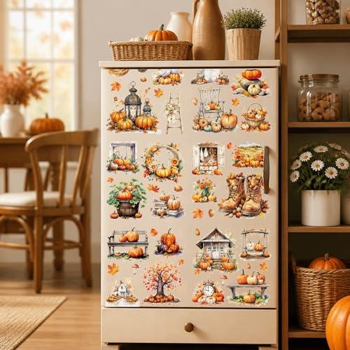 16 Pcs Fall Autumn Rub on Transfers for Crafts 5.9x5.9 Inch - color: Watercolor Pumpkin