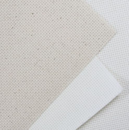 KCS 2 pc of 15" x 18"(38cmx45cm) Counted Cross Stitch Cotton Aida Cloth Needlework Fabric Box (Antique White+Oatmeal, 14CT) - color: Antique White+oatmeal, size: 14CT
