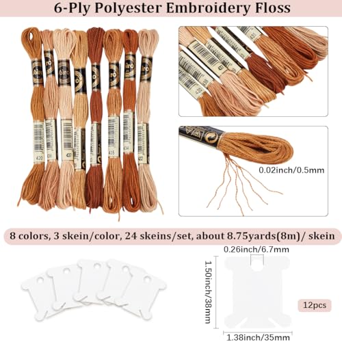 24 Skeins 6 Strands Variegated Embroidery Floss Cross Stitch Threads Gradient Friendship Bracelets Yarn String Bulk with 12Pcs Floss Bobbins for Hand Sewing Bracelet Crafts Crochet Stitching - color: Dark Color