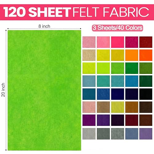 Reginary 120 Pcs 8 x 20 Inch Felt Sheets Bulk for Craft 40 Assorted Color Felt Fabric Squares Stiff Paper for Back to School Festival Holiday DIY Craft Sewing Patchwork - size: 8 x 20 Inch
