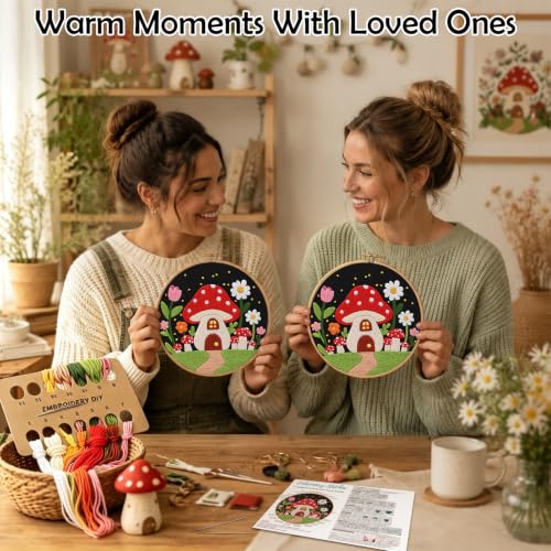 Louise Maelys Embroidery Kit for Beginners, Mushroom House Pattern - color: Mushroom House