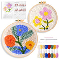 Fvbber Punch Needle Kits Adults Beginner, 2 Pcs DIY Easy Flower Embroidery Set with Patterns, Tools, Yarns, Hoop, Instruction for Home Decor, Craft Gift (Flower 1