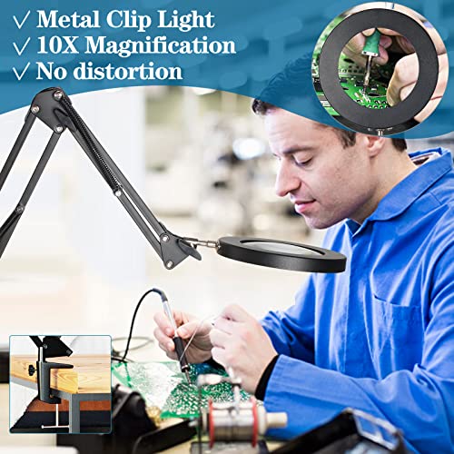 HITTI 10X Magnifying Glass with Light, 1,800 Lumens Stepless Dimmable - color: Black, size: 10X 22 INCH Clamp