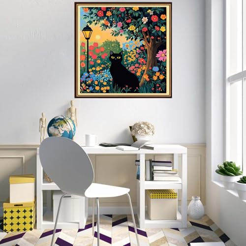 Redxing Counted Cross Stitch Kit for Beginners,Unprinted Needlepoint Kits for Beginners Cross Stitching Embroidery Kit 11CT Stitches kit-Twilight Garden Cat 18x18 inch - color: KitsColor02