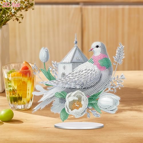POETRYDRAW Diamond Art Ornament Desktop Kit Bird Flower, Stand Up Diamonds Painting Ornament for Adults, 5D DIY Special Diamond Gem Craft Tabletop Placement Board Kit - color: Flower Bird